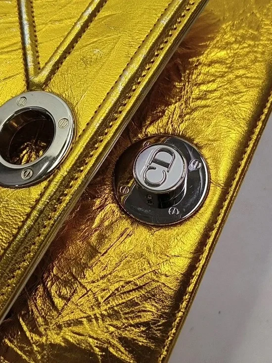 Christian Dior Diorama Flap Bag Metallic Gold Crinkled Lambskin + COA & Box - Picture 15 of 16